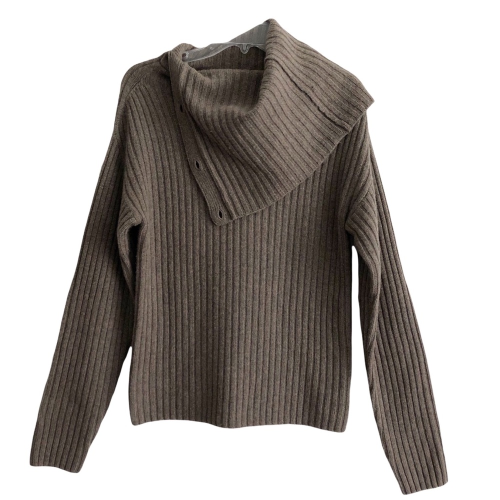 NEW Joseph Taupe High Neck Military Knit Wool Yak Sweater XL
